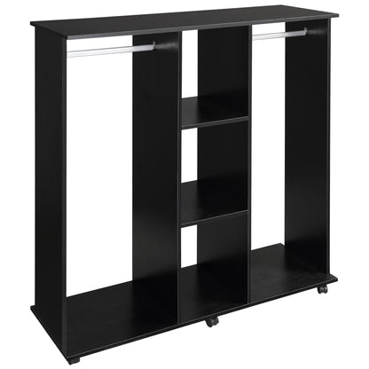 HOMCOM Open Wardrobe Double Mobile Storage Shelves Organizer W/6 Wheels-Black 