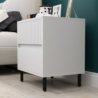 HOMCOM Simple Line Indented Two-Drawer Bedside Table - White 