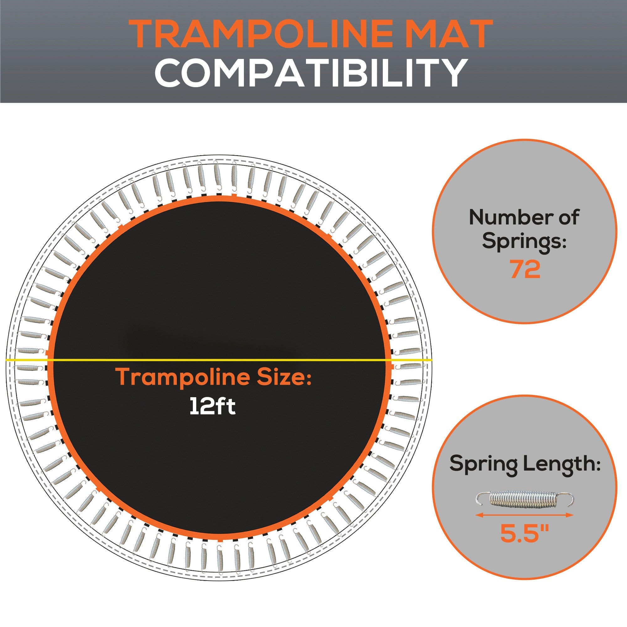 SPORTNOW Replacement Trampoline Mat with Spring Pull Tool, 72 V-Hooks, for 12ft Trampoline using 14cm Springs, Orange 