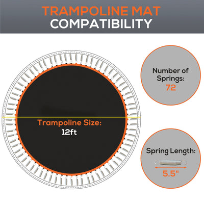 SPORTNOW Replacement Trampoline Mat with Spring Pull Tool, 72 V-Hooks, for 12ft Trampoline using 14cm Springs, Orange 