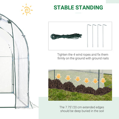 Outsunny Walk-in Polytunnel Greenhouse with Roll-up Door Transparent Tunnel Greenhouse with Steel Frame and PVC Cover, 2.5 x 2m 