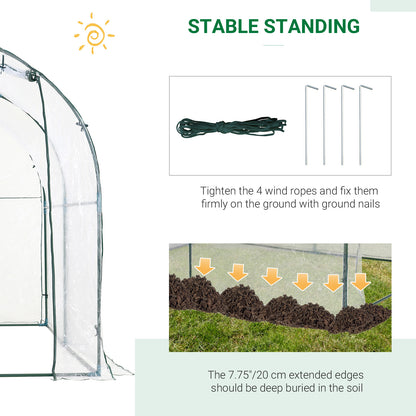 Outsunny Walk-in Polytunnel Greenhouse with Roll-up Door Transparent Tunnel Greenhouse with Steel Frame and PVC Cover, 2.5 x 2m 