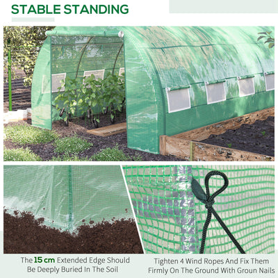 Outsunny Polytunnel Greenhouse Walk-in Grow House Tent with Roll-up Sidewalls, Zipped Door and 8 Windows, 4x3x2m Green 