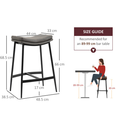HOMCOM Breakfast Bar Stools Set of 2, Microfibre Upholstered Barstools, Industrial Bar Chairs with Curved Seat and Steel Frame for Dining Room, Kitchen, Grey 