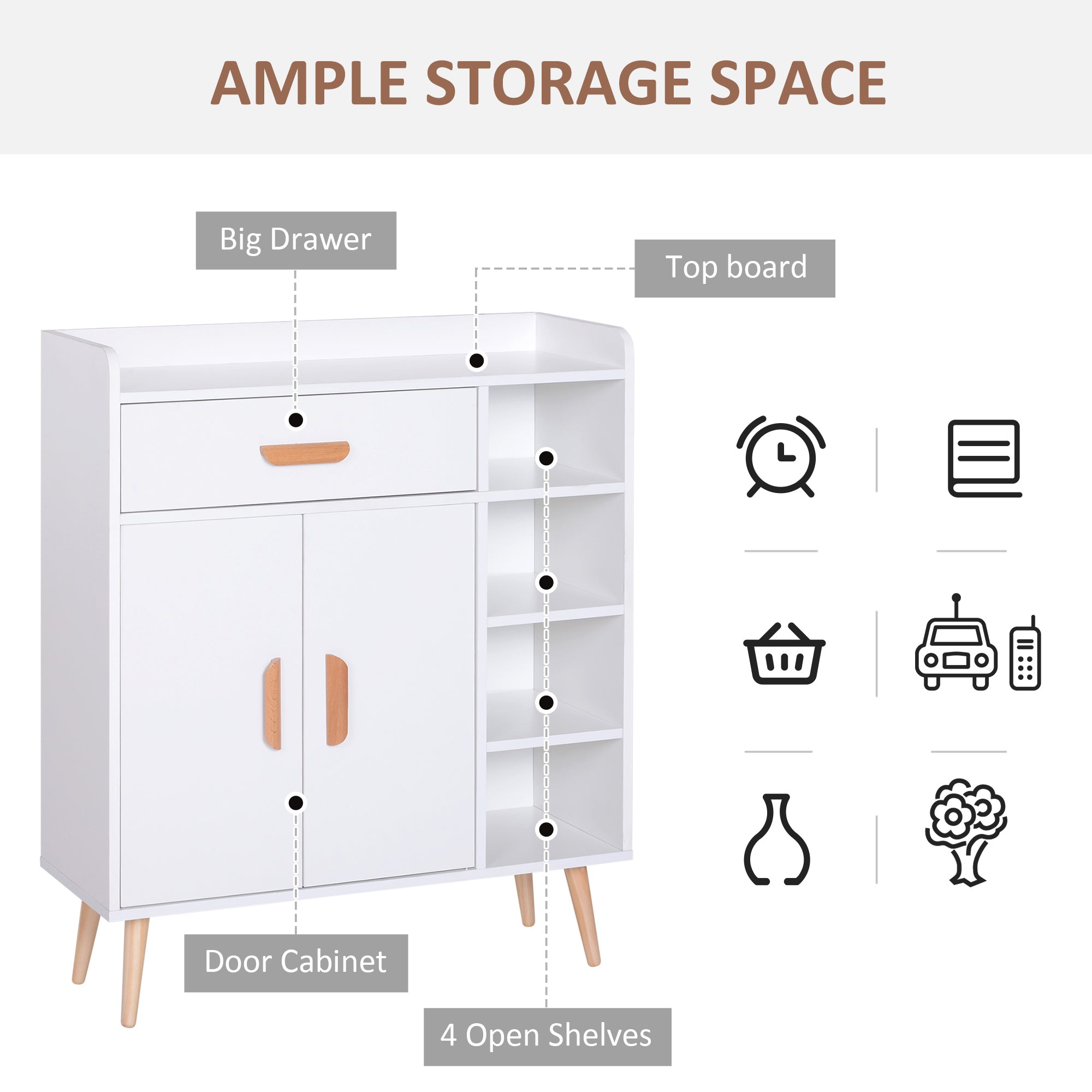HOMCOM Sideboard, Side Cabinet, Floor Cupboard with Storage Drawer for Hallway, Kitchen, Bedroom, Living Room, White 