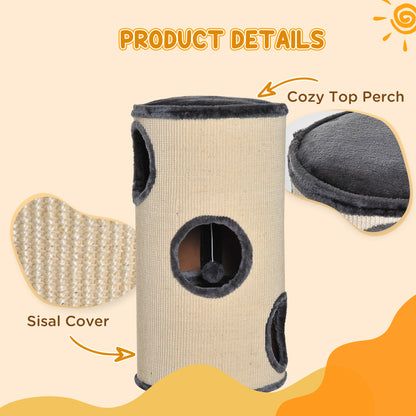 PawHut 70cm Height Cat Post Tree Scratching Barrel Sisal Activity Center Condo Kitten Bed Scratcher Climbing Climber Play House for Indoor Cats 