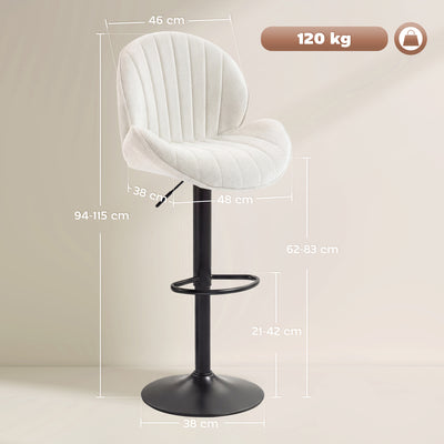 HOMCOM Bar Stools Set of 2, Swivel Barstools with Back, Adjustable Height and Footrest for Kitchen Island, Dining Room, Cream 