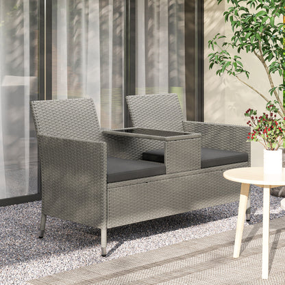 Outsunny 2-Seater PE Rattan Outdoor Garden Bench w/ Centre Table Grey 