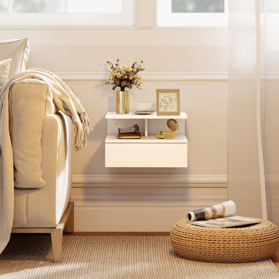 HOMCOM Set of Two Floating Bedside Tables - White 