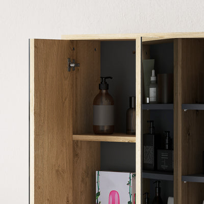 HOMCOM Five-Shelf Mirrored Bathroom Cabinet - Wood-Effect 