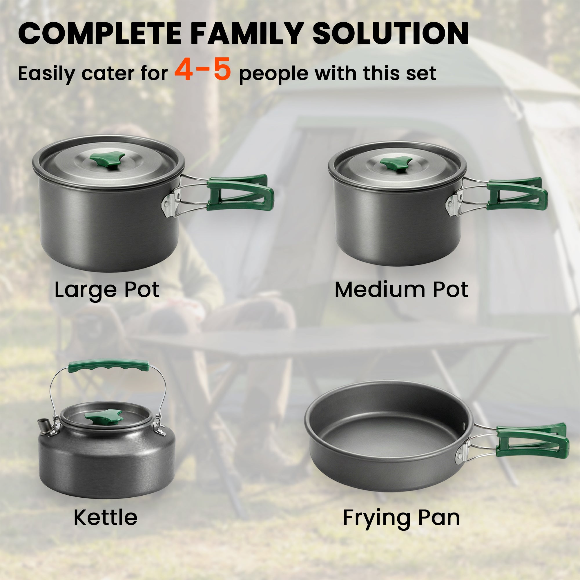 Outsunny Camping Cookware Set for 4-5 People, Lightweight Aluminium Camping Cooking Kit with Anti-Scald Handles, Grey 