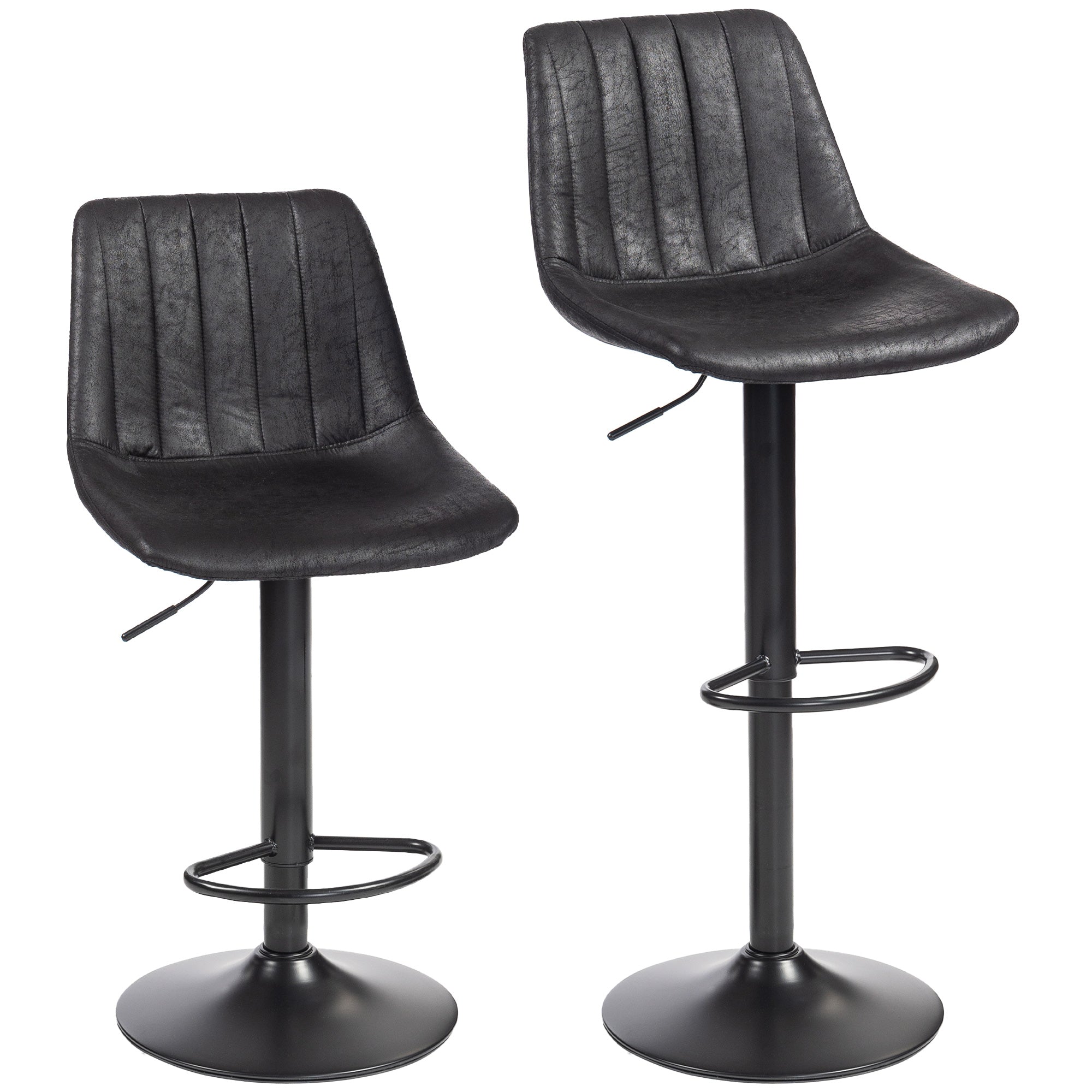 HOMCOM Set of 2 Leathaire Tub Bar Stools - Black 