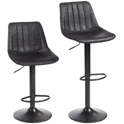 HOMCOM Set of 2 Leathaire Tub Bar Stools - Black 