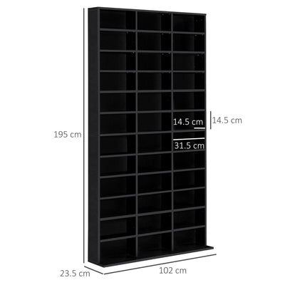 HOMCOM 1116 CD/ 528 DVD Storage Shelf Rack Media Storage Unit Shelves Racks Wooden Display Unit with 10 Adjustable Shelves, Black 