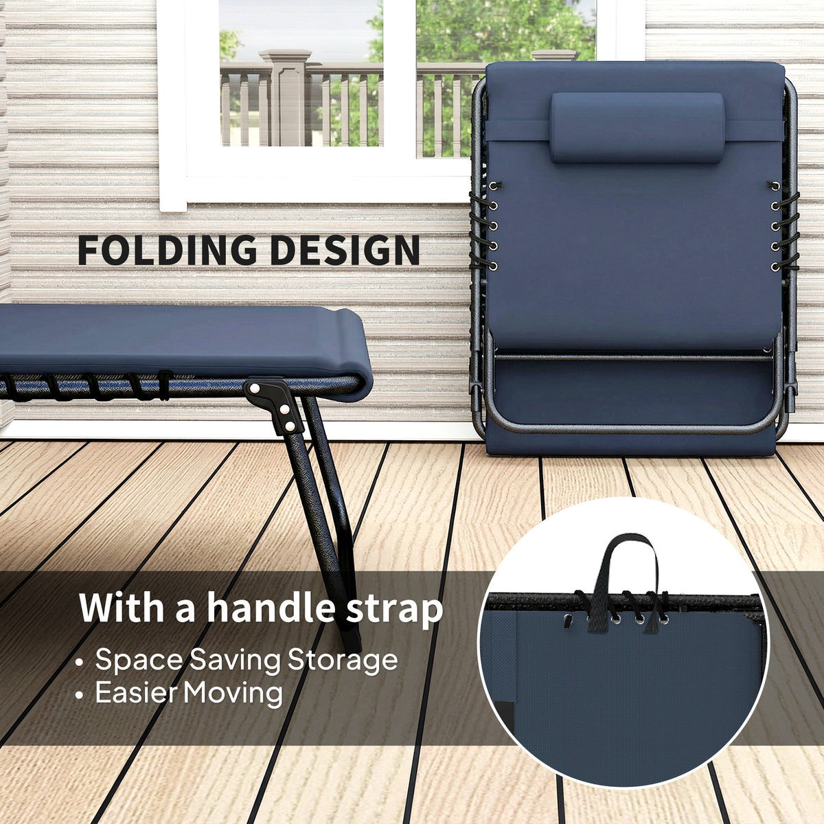 Outsunny Set of Two Reclining Sun Loungers - Dark Blue 