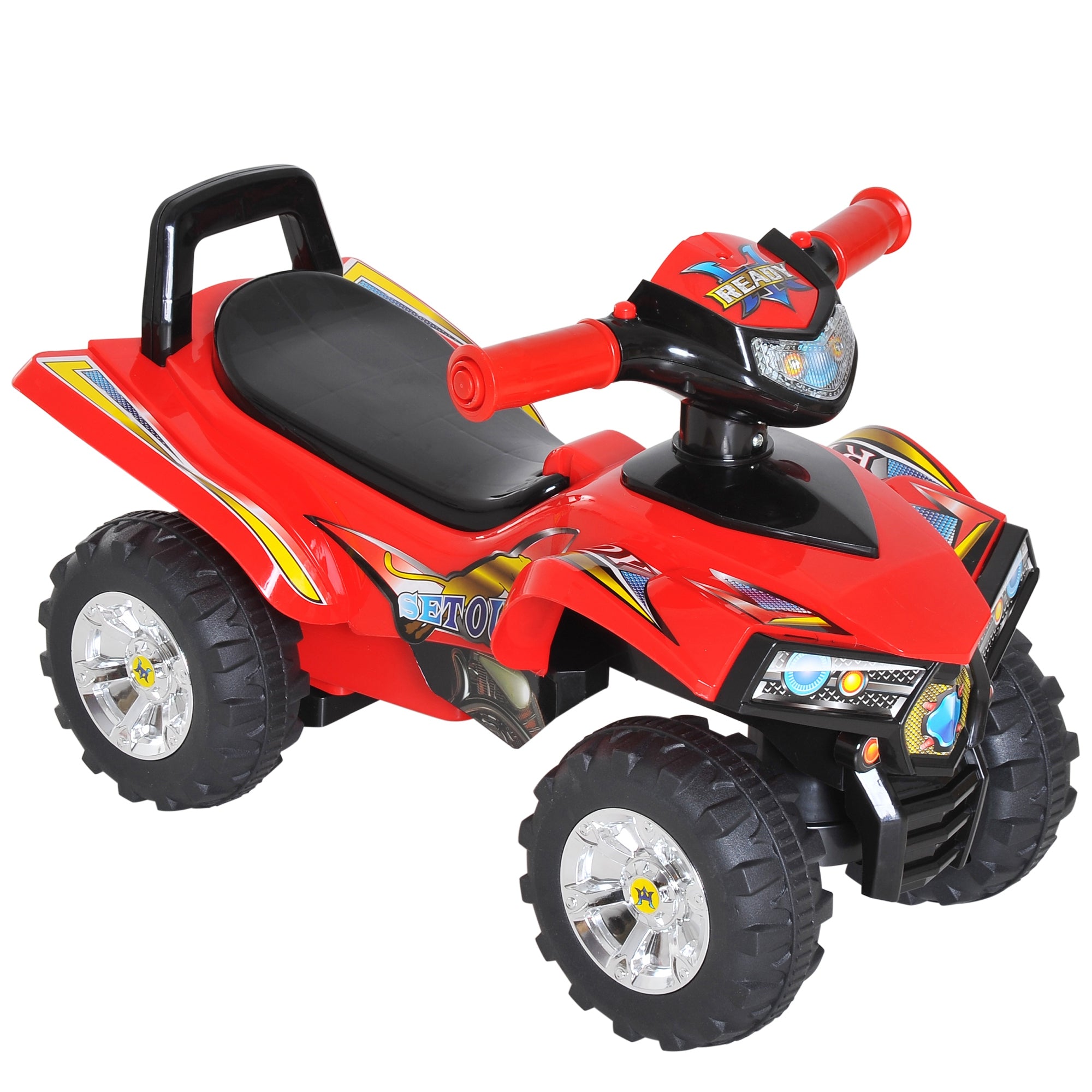 HOMCOM Kids Children Ride-on Toy Off Road Style Quad Bike Racing Car NO POWER 4 Wheels Horn Music Red 