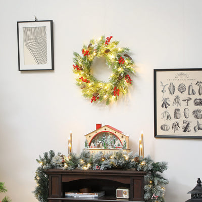 HOMCOM 60 cm Prelit Christmas Wreath, Door Wreath with Realistic Branches, 30 Warm White LEDs, Timer, Battery Operated 