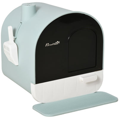 PawHut Hooded Cat Litter Box, Kitten Litter Tray, with Lid, Scoop, Filter, Flap Door 