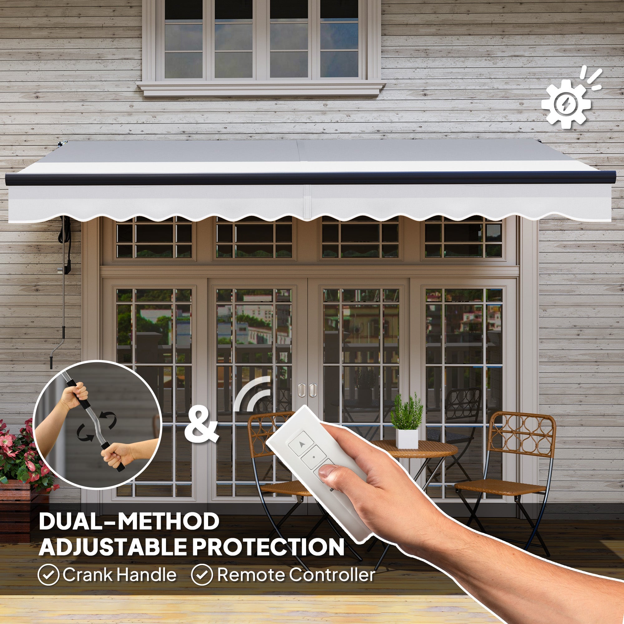 Outsunny 3.5 x 3(m) Electric Awning with Remote Controller, Aluminium Frame DIY Retractable Awning, UV30+ Sun Shade Canopy for Garden Patio Deck Door Window, Light Grey 