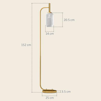 HOMCOM LED Floor Lamp for Living Room with Glass Lampshade, Modern Standing Lamp with Foot Switch, Adjustable Brightness, 2700K for Bedroom, Gold Tone 