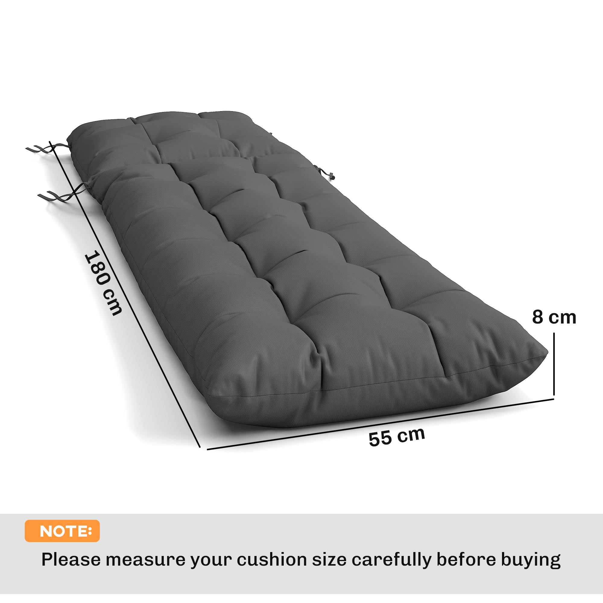 Outsunny Sun Lounger Cushions Only, Garden Lounge Chair Cushions Set of 2, Sunbed Replacement Pads with 4 Ties, Dark Grey 
