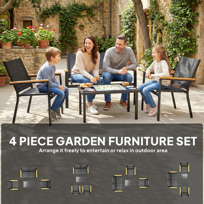 Outsunny Outdoor Sofa 4 Seater Garden Sofa Set with Loveseat 2 Chairs and Coffee Table Black 