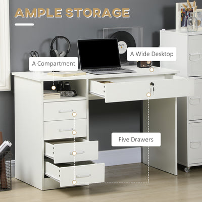 HOMCOM Computer Desk, Home Office Desk with Lockable Drawer, Storage Shelf for Study Bedroom, 110 x 50 x 76 cm, White 