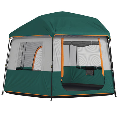 Outsunny Cabin Tent Easy Setup 3000mm Waterproof Camping Tent 4 Person with Carrying Bag Green 