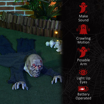 HOMCOM 5.2ft Life Size Outdoor Halloween Decoration Crawling Zombie, Animated Prop Decor with Sound and Motion Activated, Light Up Eyes, Howling Sound, Posable Arms 