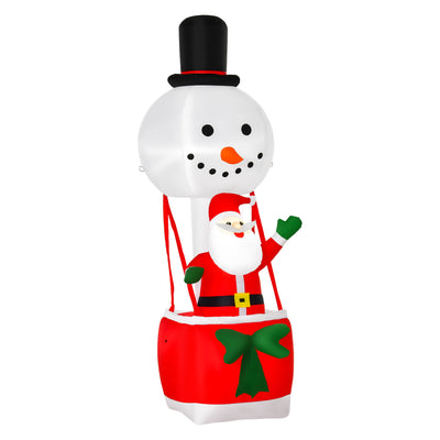 HOMCOM 8ft Christmas Inflatable Decoration with Santa Claus on Snowman Hot Air Balloon, Blow Up Xmas Decor for Outdoor Indoor with LED Lights 
