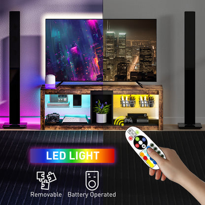 HOMCOM TV Stand Cabinet with LED Lights and Remote Control for TVs up to 65", Entertainment Centre with Storage Shelves and Compartment, Rustic Brown