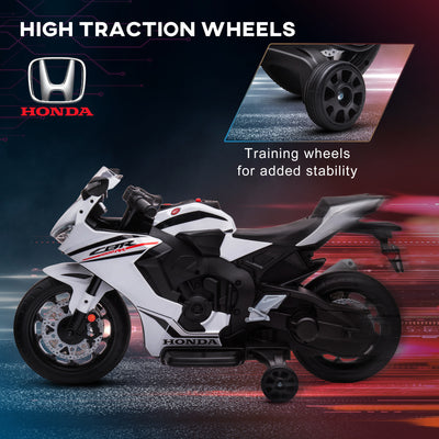 HOMCOM 6V Honda Licensed Kids Motorcycle w/ Music, Training Wheels - White 
