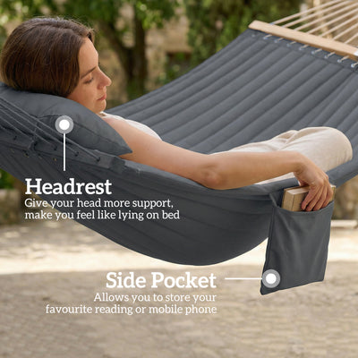 Outsunny Double Hammock 2 Person Swing Bed with Spreader Bars, Pillows, Pad, 200 x 140cm, Grey 