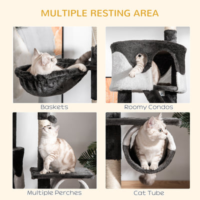 PawHut Floor-to-Ceiling Cat Tree for Indoor Cats, 240-260cm Adjustable Cat Tree - White 