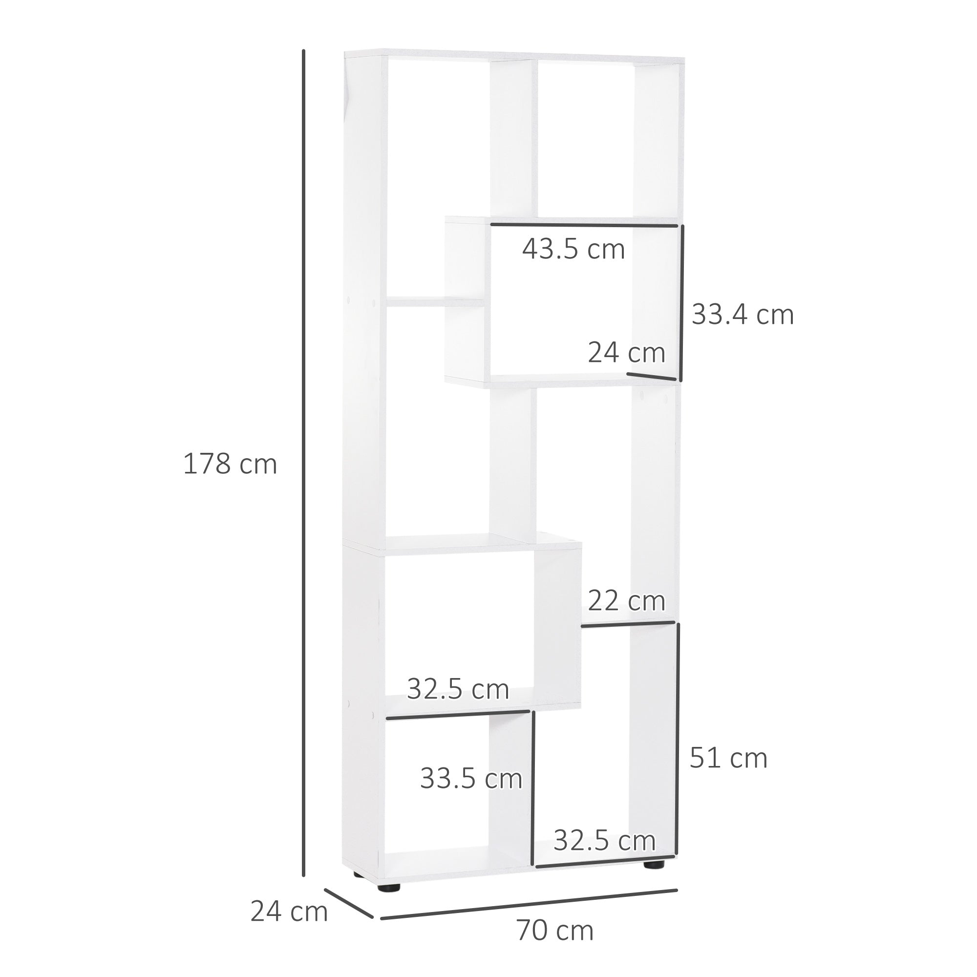 HOMCOM 8-Tier Freestanding Bookcase w/ Melamine Surface Anti-Tipping Foot Pads Home Display Storage Grid Stand Bedroom Living Room Furniture Modern Style - White 
