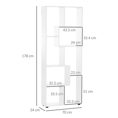 HOMCOM 8-Tier Freestanding Bookcase w/ Melamine Surface Anti-Tipping Foot Pads Home Display Storage Grid Stand Bedroom Living Room Furniture Modern Style - White 
