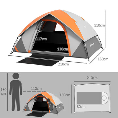 Outsunny Two Man Single Room Dome Tent, with Accessories - Orange/Grey 