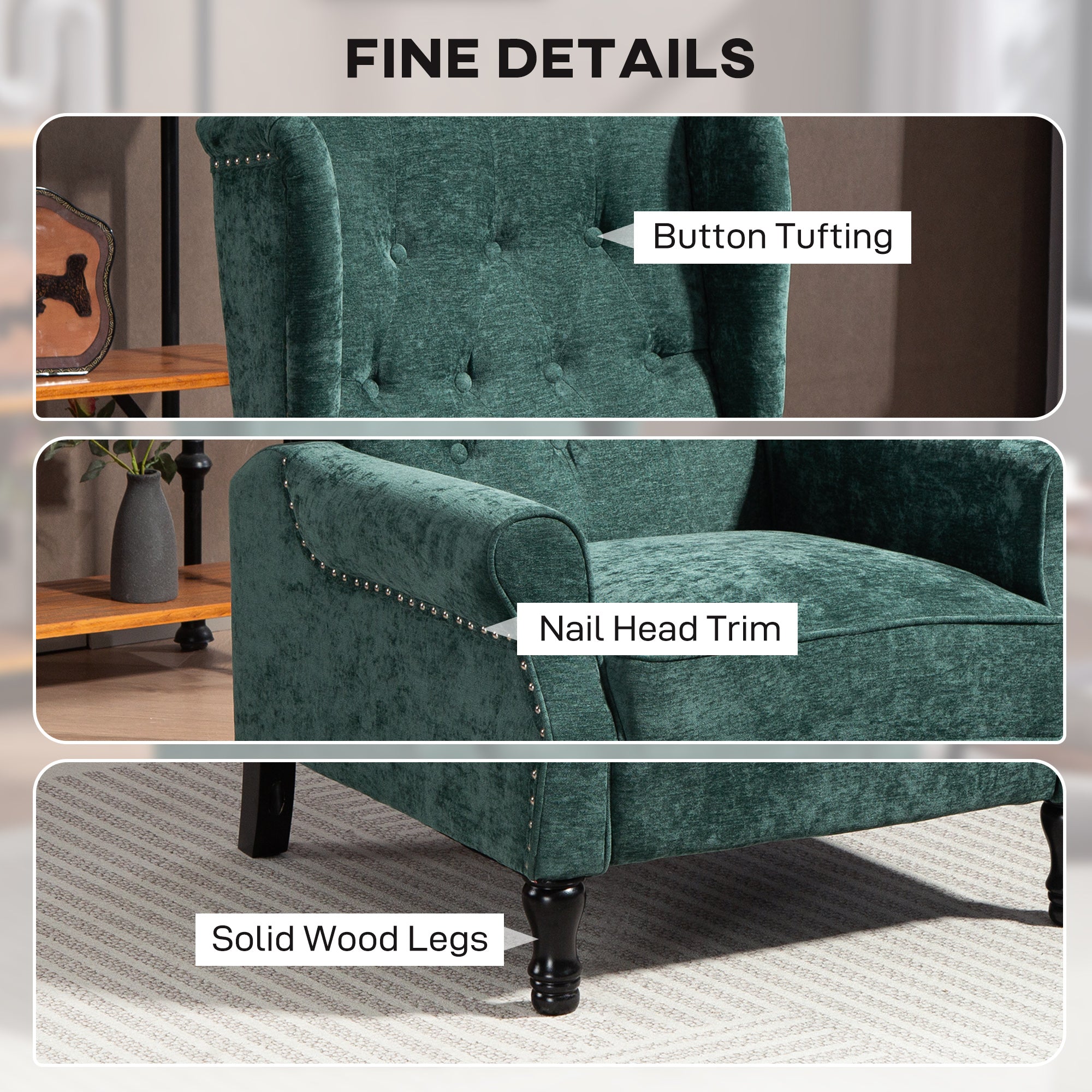 HOMCOM 150° Reclining Vintage Armchair, with footrest - Dark Green