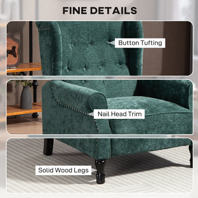 HOMCOM 150° Reclining Vintage Armchair, with footrest - Dark Green 