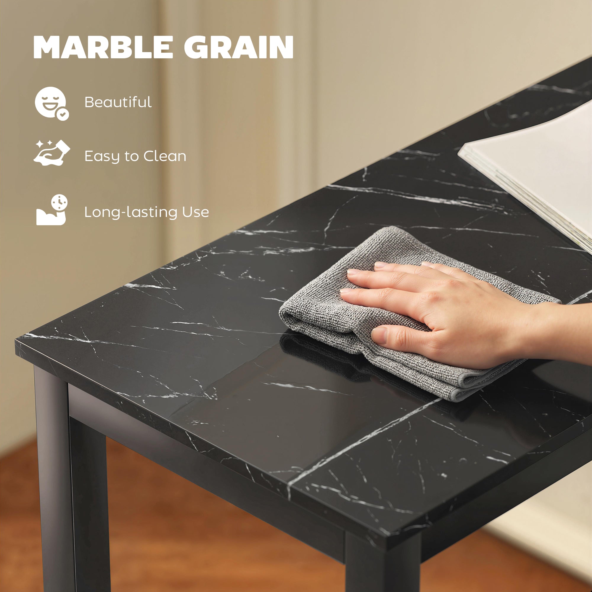 HOMCOM Rectangular Bar Table, Marble Effect Pub Coffee Table for Small Space, Breakfast Dining, Black Marble Effect 
