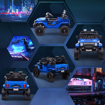 AIYAPLAY 12V Battery Powered Kids Ride-On Car, Electric Truck w/ Spring Suspension, Remote, Music, Horn, Lights, Blue 