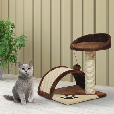 PawHut Cat Tree Scratching Scratcher Post Kitten Activity Centre Climber Hanging Ball Brown 