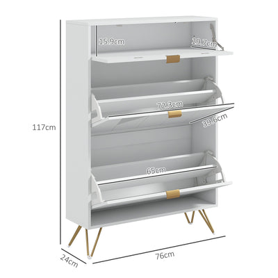 HOMCOM Two Flip Drawer Narrow Shoe Cabinet - White 