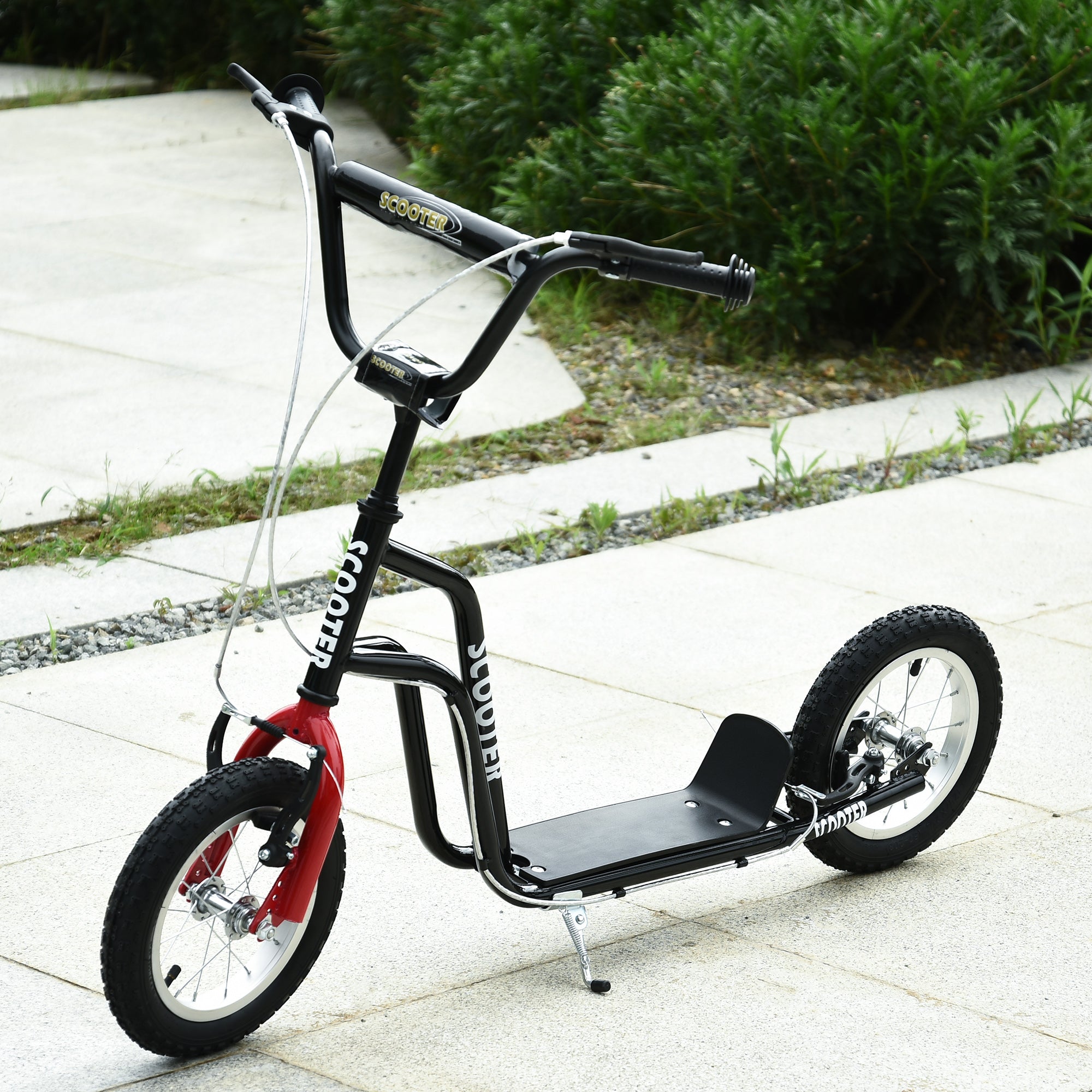 HOMCOM Stunt Scooter, Kids Scooter, 12'' Rubber Tyre Kick Scooter with Adjustable Handlebar, Dual Brakes, Black 