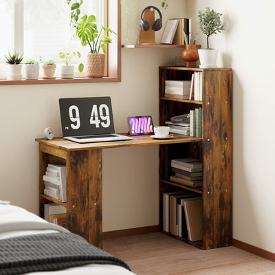 HOMCOM 120cm Computer Desk, Wooden PC Laptop Table with 6-Tier Storage Bookshelves, Home Office Working Study Desk, Writing Workstation, Rustic Brown Wood-Effect 