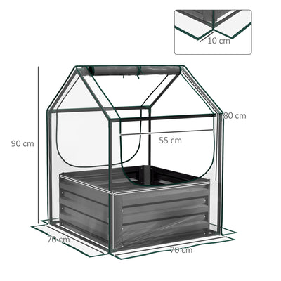 Outsunny Metal Planter Box with Cover, Raised Garden Bed with Greenhouse, for Herbs and Vegetables, Clear and Dark Grey 