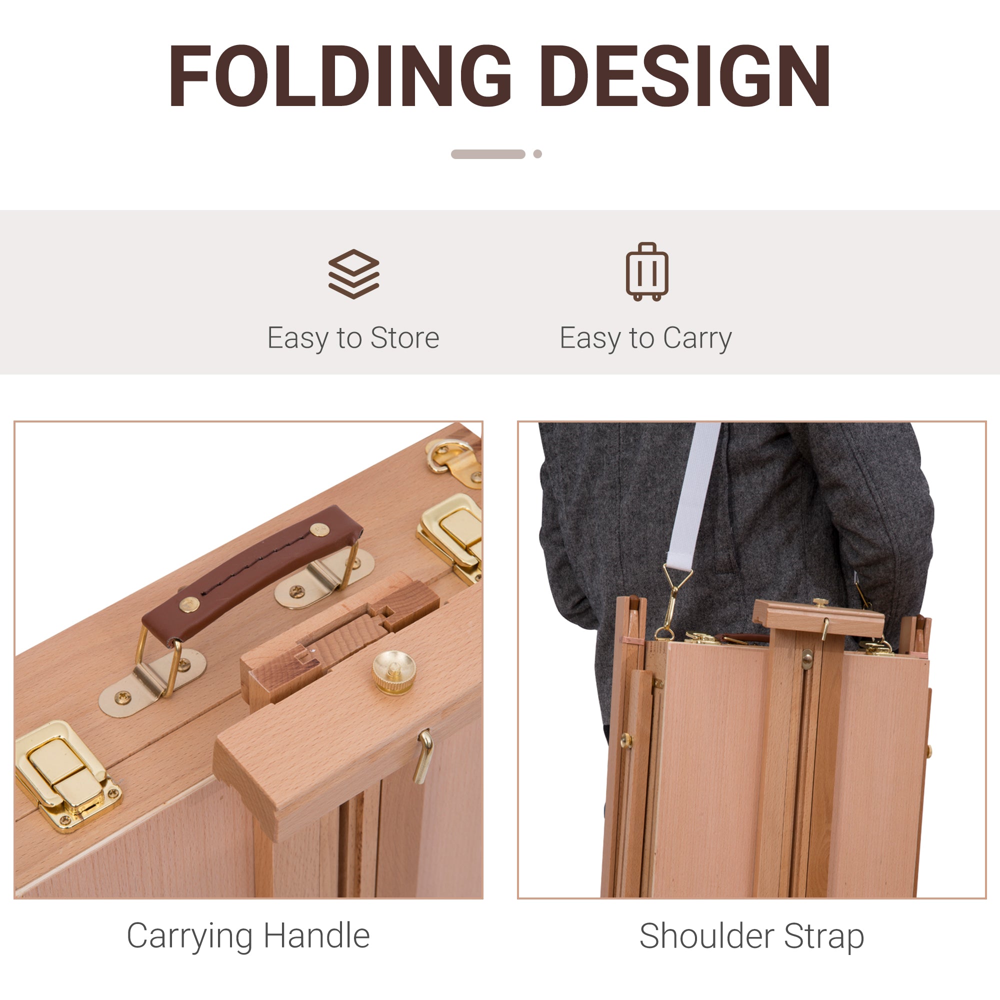 HOMCOM Wooden Art Easel Tripod Sketch Artist Painters Craft Portable Folding Drawing Board Lightweight - Natural Wood 