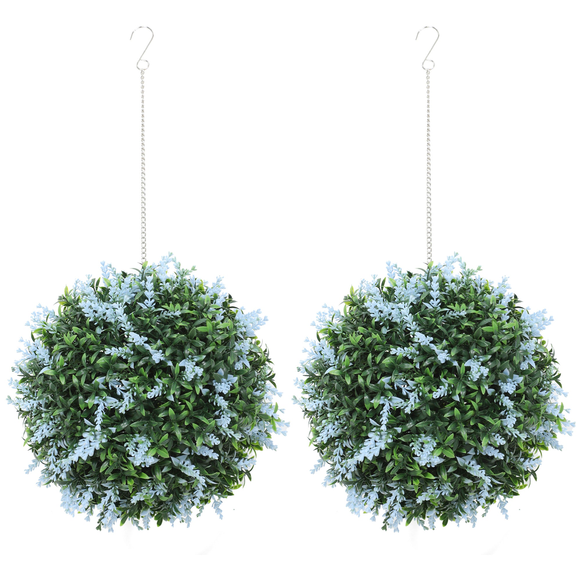 HOMCOM Set of 2 Artificial Plant Topiary Balls, UV-protected Fake Decorative Plants, Blue 
