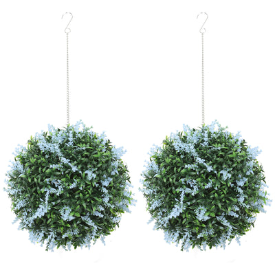HOMCOM Set of 2 Artificial Plant Topiary Balls, UV-protected Fake Decorative Plants, Blue 