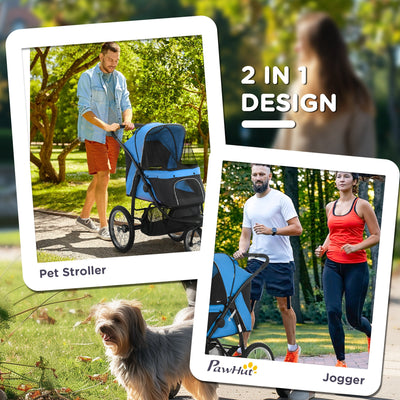 PawHut Dog Pram Dog Stroller Jogger Foldable Pet Pushchair for Medium, Small Dogs, w/ Rubber Wheels, Washable Cushion - Blue 